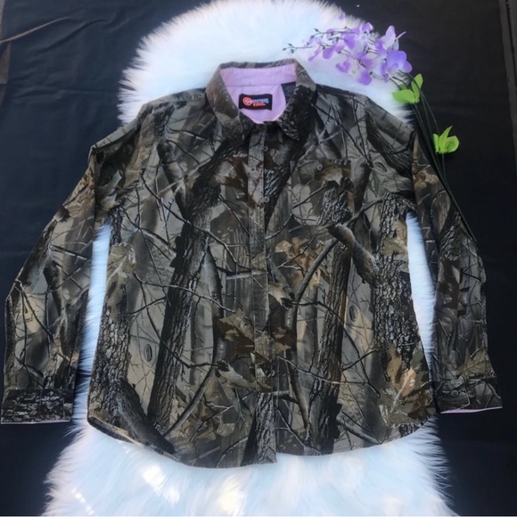 Camo Button-Up Shirt big girls size L pink and green - Picture 1 of 7